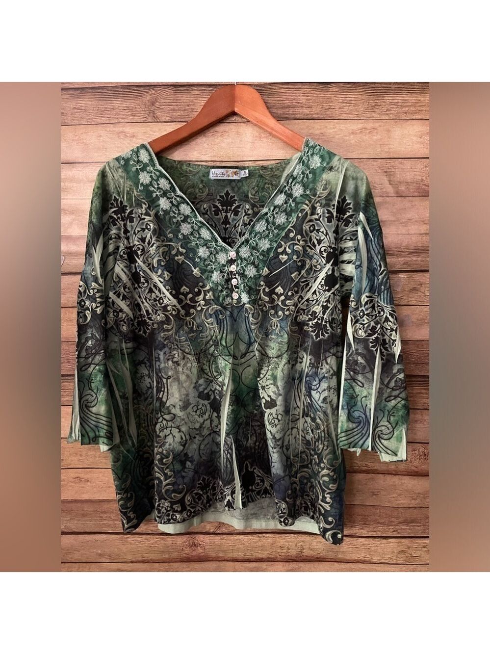 Unity World Wear Women’s Boho Pullover V Neck Top Shirt Long Sleeve Petite Large